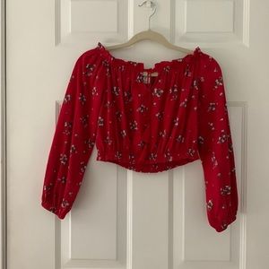 H&M Red Long Sleeve Crop Top